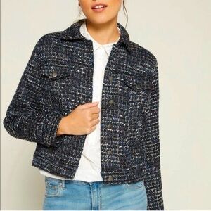 Gap Icon Tweed Boxy Fit Jacket in Blue and Black size Medium M